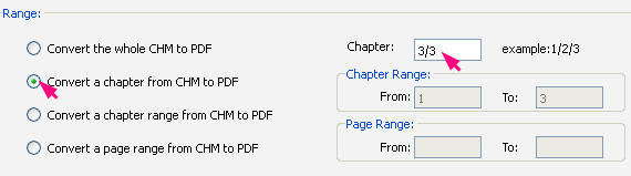 VeryPDF CHM to PDF Converter setting dialog box