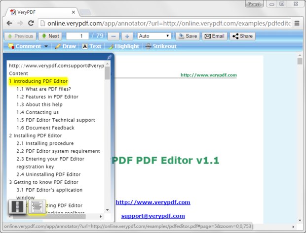Display PDF bookmarks