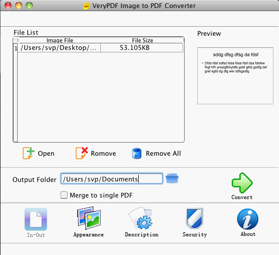 Interface of PCX to PDF Converter for Mac OS X