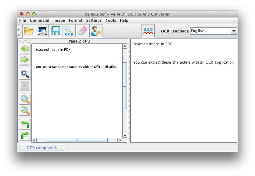 interface of VeryPDF OCR to Any Converter for Mac