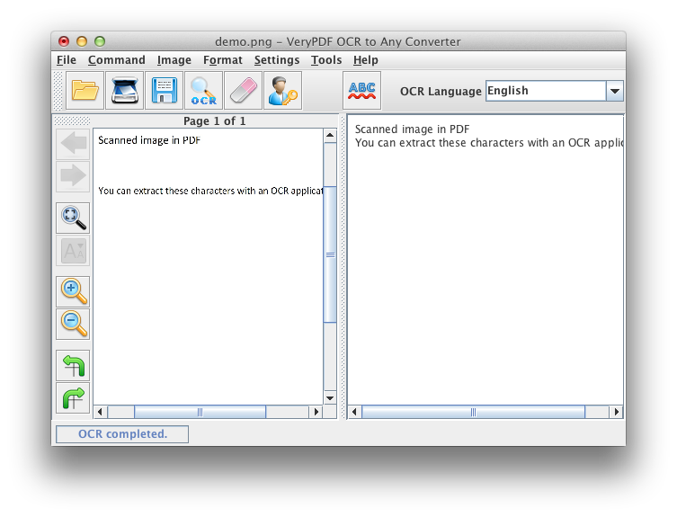 interface of VeryPDF OCR to Any Converter for Mac