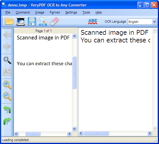 main interface of BMP to RTF Text Recognizer