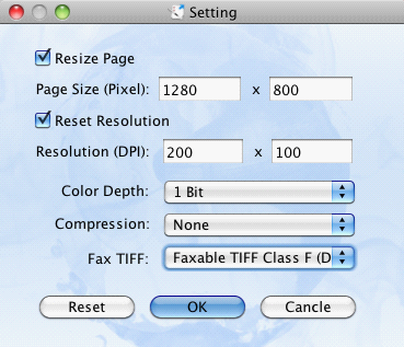 Setting options of VeryPDF PCL to TIFF Converter for Mac