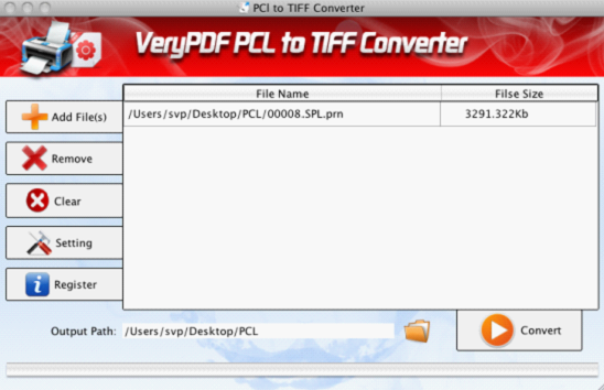 Interface of PRN to TIFF Converter for Mac OS