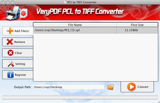 Interface of SPL to TIFF Converter for Mac OS