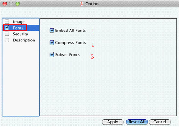 optimize PDF font in Fonts Tab