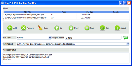 interface of PDF Document Content Splitter