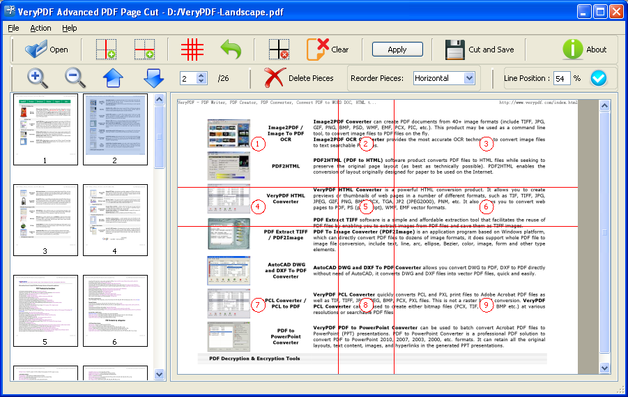 Break PDF pages into pieces in VeryPDF Advanced PDF Page Cut