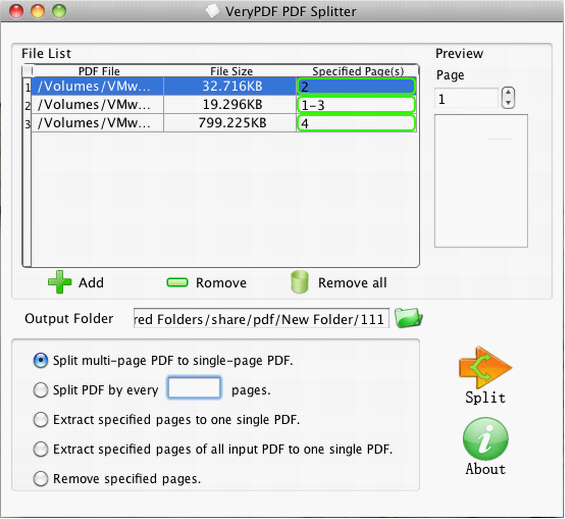 VeryPDF PDF Splitter for Mac screenshot