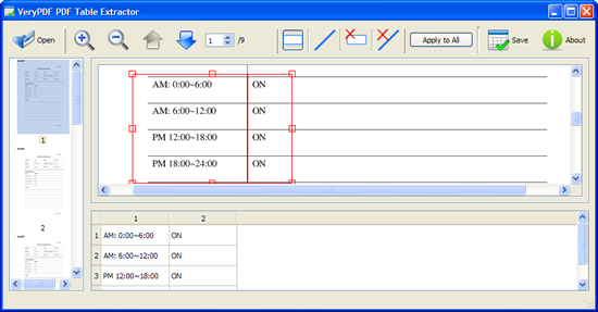 interface of Tabular PDF to CSV Table Converter
