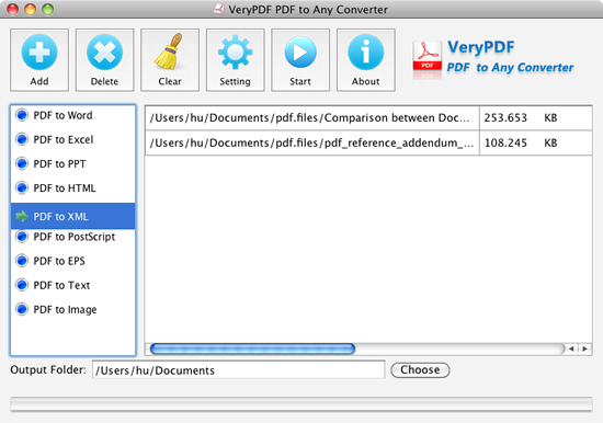 interface of PDF to XML Converter for Mac