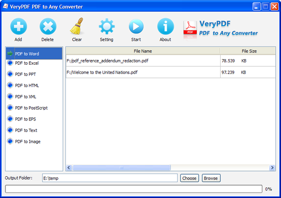 interface of VeryPDF PDF to Any Converter
