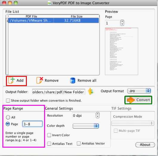 main window of PDF to JPG Converter for Mac OS