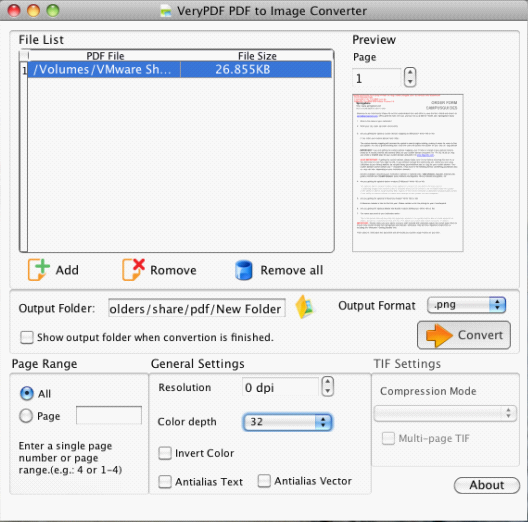 main interface of PDF to PNG Converter for Mac