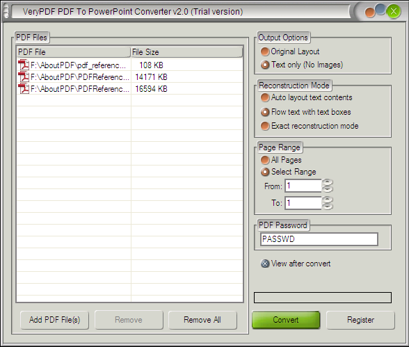 the interface of VeryPDF PDF to PowerPoint Converter
