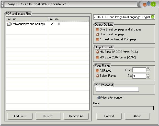 GUI of TIFF to Excel OCR Converter
