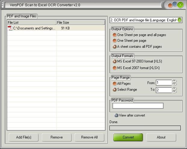 main interface of Image to XLS OCR Converter
