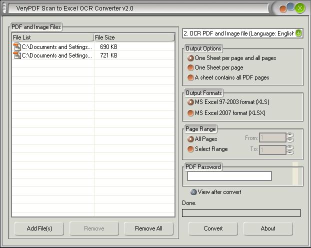 window form of PNG to Excel OCR Converter