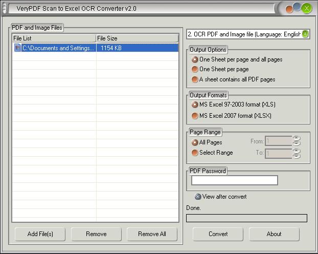 UI of JPG to Excel OCR Converter