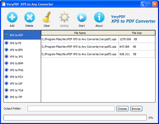 GUI of VeryPDF XPS to Any Converter