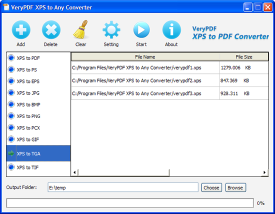 interface of VeryPDF XPS to TGA Converter