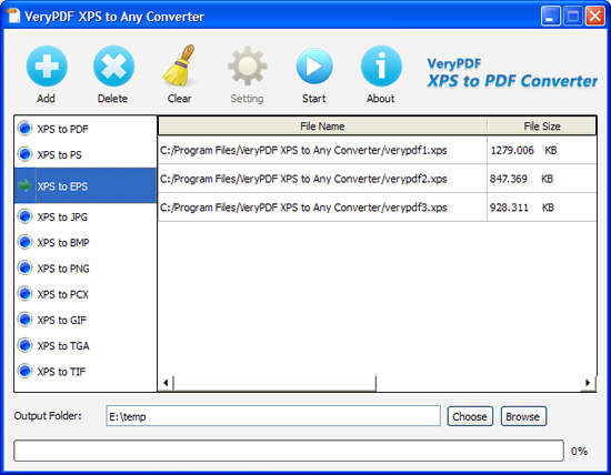 user interface of VeryPDF XPS to EPS Converter