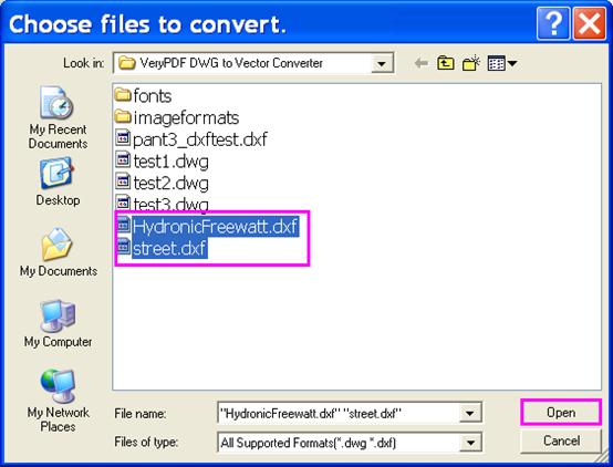 the Choose files to convert dialog box