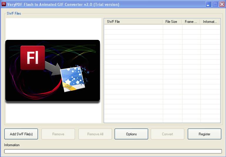 User Interface of Flash to Animated GIF Converter