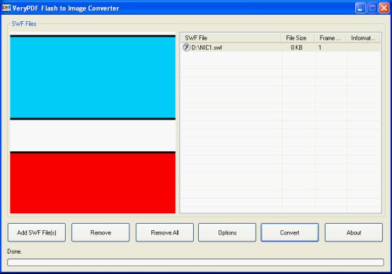 Interface of Flash Movie to Image Converter