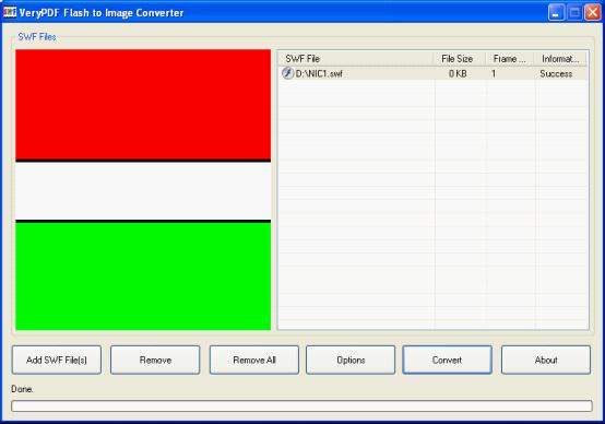 Interface after the conversion from SWF to image