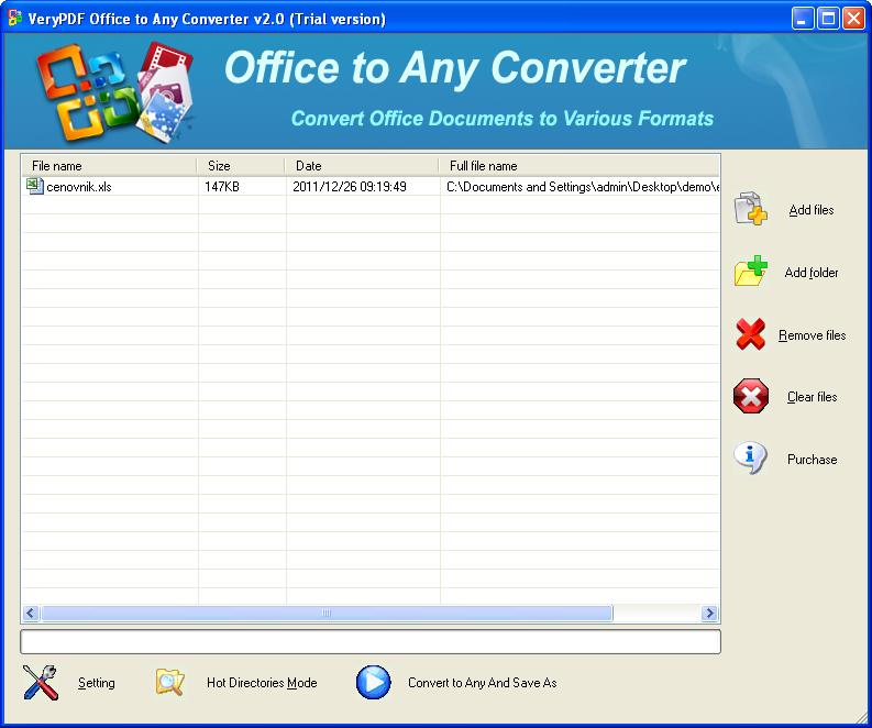 The interface of Excel to PDF Converter