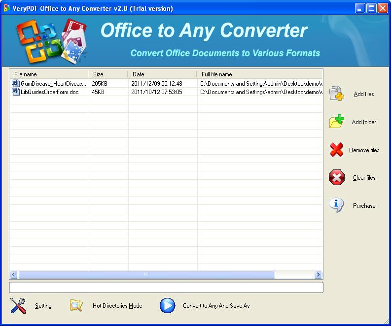 main interface of Word to SWF Converter
