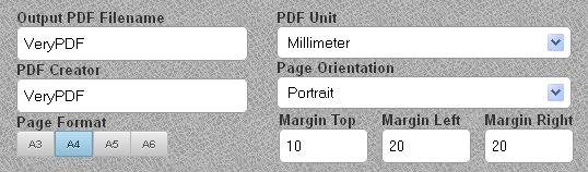 Set parameters for created PDF