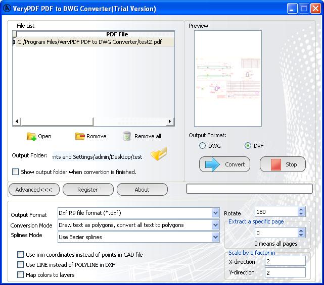 The interface of PDF to DXF Converter