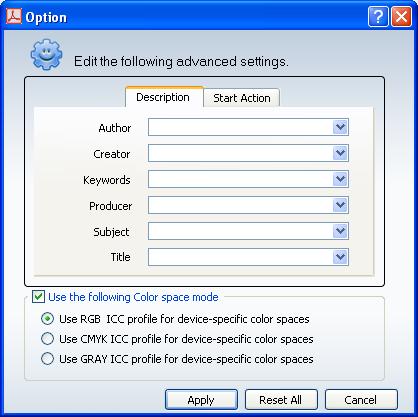 'Option' dialog box