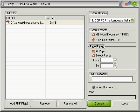 Interface of PDF to DOC OCR Converter