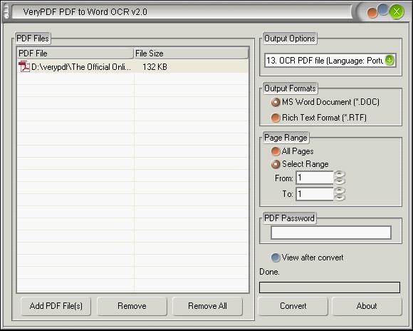 Interface of PDF to Editable Word Converter