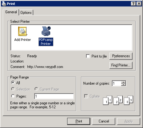 Select PDFcamp Printer in MS Internet Explorer