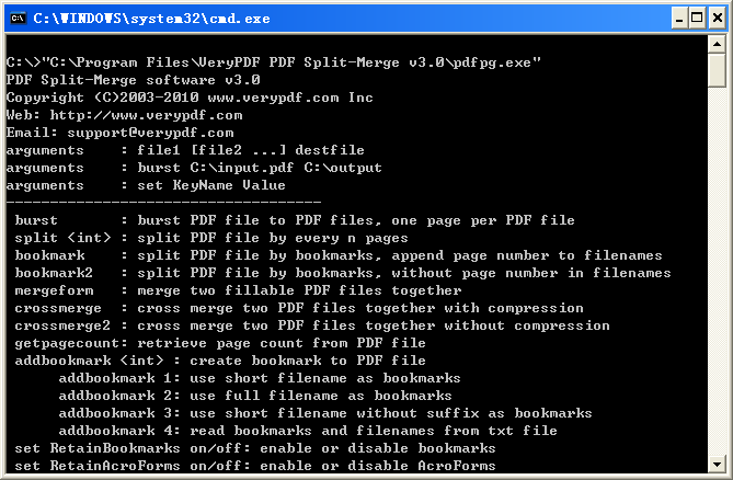 Command Line options of PDF Splitter and Merger software