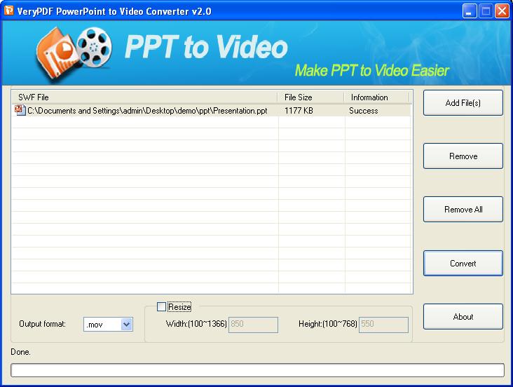 GUI of PowerPoint to QuickTime Converter