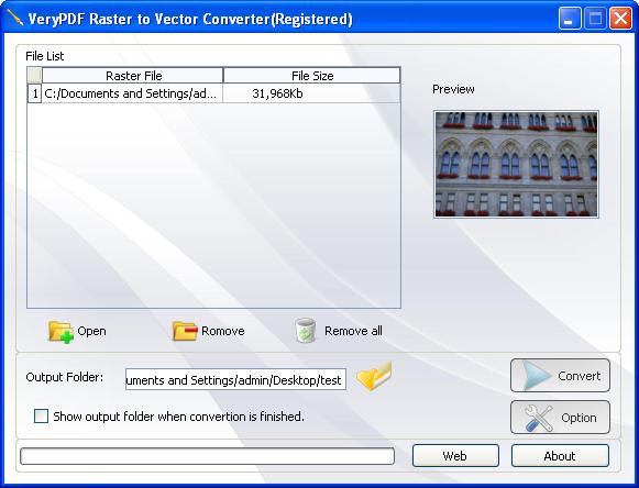 main interface of TGA to Vector Converter