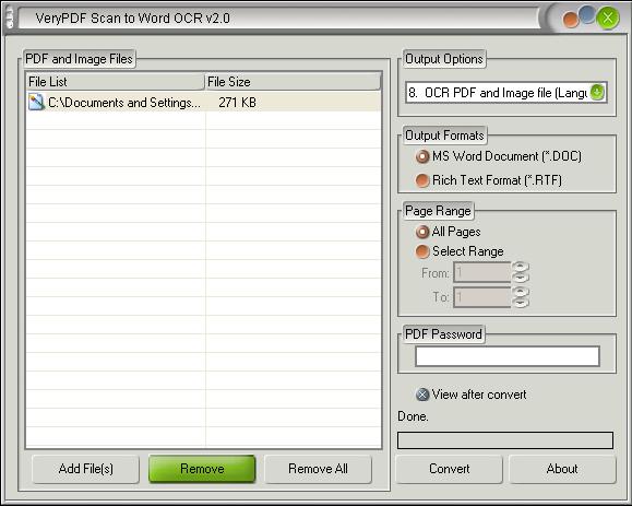 main interface window form of Image to OpenOffice OCR Converter
