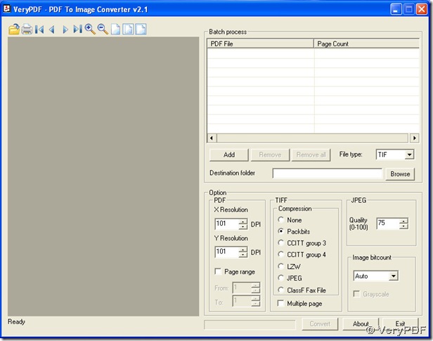 interface of PDF to Image Converter