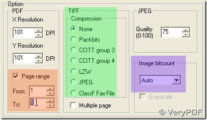 set page range for conversions and edit color depth, compression mode