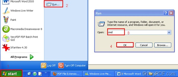 run the command prompt window---the second step to set pdf subject and convert mht to pdf