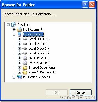 select an output dirctory for files from prn to postscript.