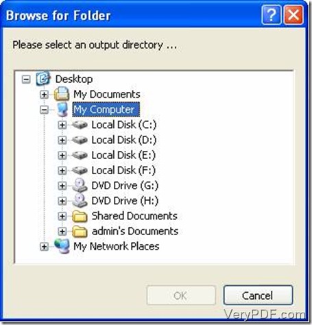 select a directory for output files from prn to tif.