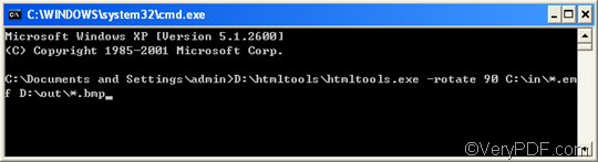 the command prompt with the command line: