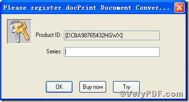 registration window of  docPrint Document Converter Professional 