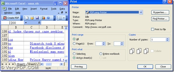 select PDFcamp Printer in Print panel